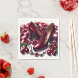 Elegant Red Högklackars with Cherry Pappersservett