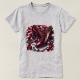 Elegant Red Högklackars with Cherry T Shirt