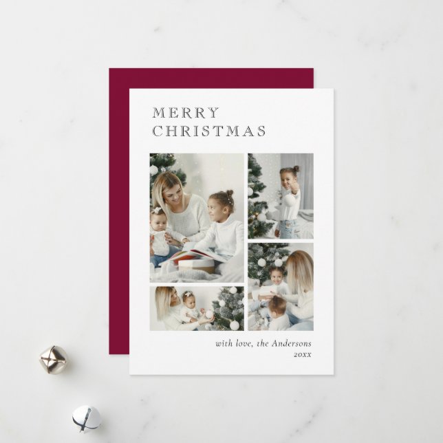 Elegant Red Holiday Photo Collage Christmas Card Julkort (Fram/Back In Situ)