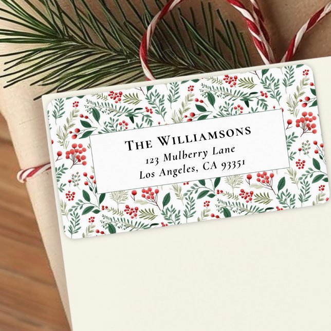 Elegant Red Holly Berry Greenery Returadress Adressetikett (Skapare uppladdad)