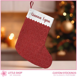 Elegant Red Honeycomb Mönster Monogram Liten Julstrumpa