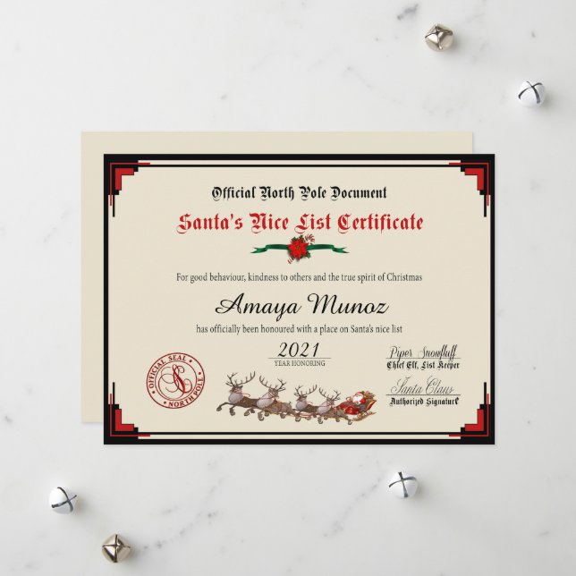 Elegant Red & Ivory Santa's Nice List Julkort (Fram/Back In Situ)