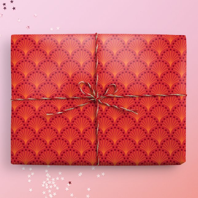 Elegant Red Japansk Scales Mönster Presentpapper (Gift Mockup)