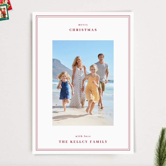 Elegant Red jul Berry Simple Ramar 3 Photo Julkort (Skapare uppladdad)