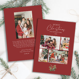 Elegant Red jul Greenery Photo Collage Julkort