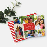 Elegant Red jul Monogram Photo Collage Julkort<br><div class="desc">Snyggtens fotosamlingskort för helgdagarna innehåller sex (6) av dina favoritfoton från familjen från året med anpassningsbarna "God jul / varmaste Önskemål" och monogramtext. På baksidan av kortet finns ett mönster med diagonalt vitt rand. Observera att den röda bakgrunden vit och rosa färg kan ändras så att den stämmer överens med...</div>