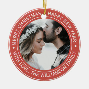 Elegant Red jul Monogram Photo Julgransprydnad Keramik