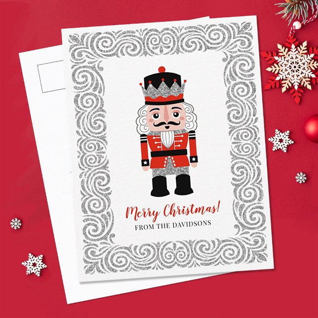Elegant Red jul Nutcracker Helg Vykort (An elegant nutcracker Christmas postcard for your holiday greetings.)