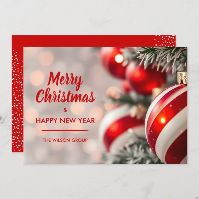 Elegant Red jul Ornaments Business Julkort (Fram/baksida)