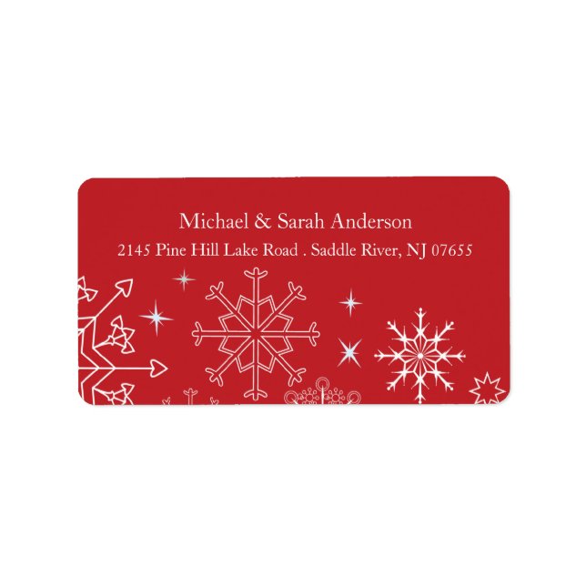 Elegant Red jul Snöflingor Address Label Adressetikett (Framsidan)