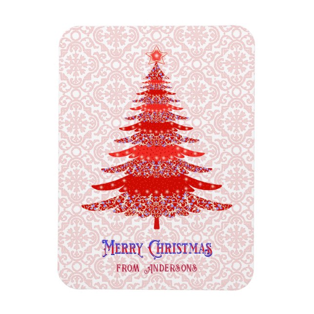 Elegant Red Julgran Personlig Snowflake Magnet (Vertikal)