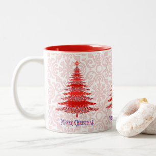 Elegant Red Julgran Snöflingor Två-Tonad Mugg
