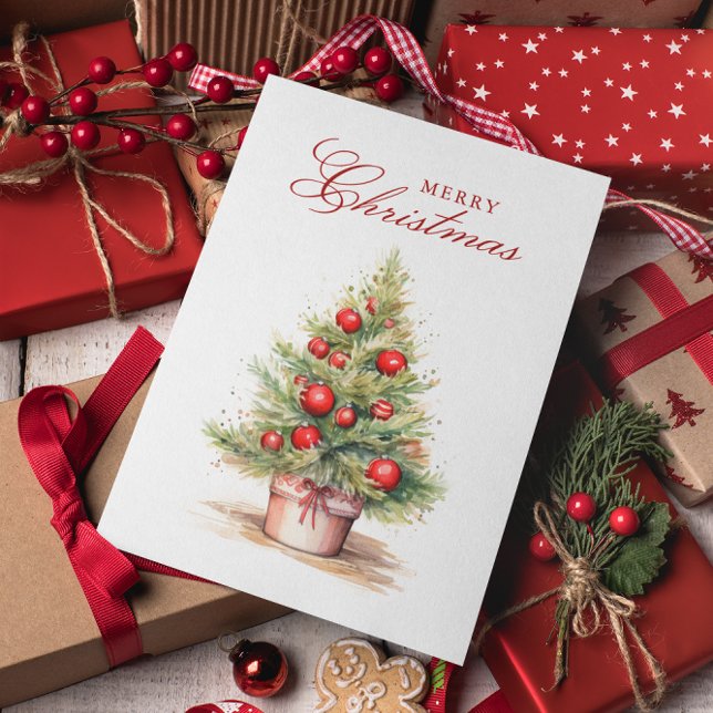 Elegant Red Julgran Watercolor Anpassningsbar Phot Julkort (Skapare uppladdad)
