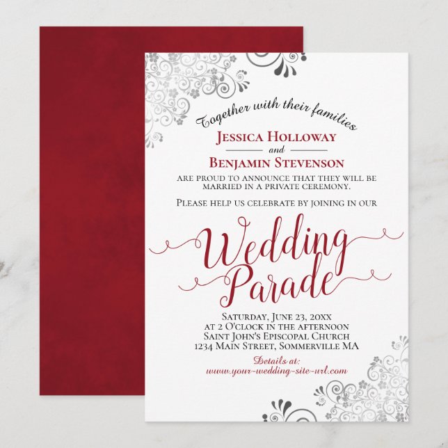 Elegant Red & Lacy Silver Bröllop Parad Inbjudningar (Fram/baksida)