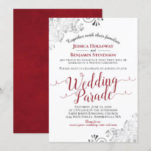 Elegant Red & Lacy Silver Bröllop Parad Inbjudningar