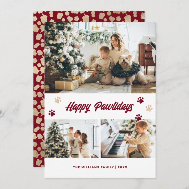 Elegant Red Lycklig Pawlidays Guld Stars Foto Julkort (Fram/baksida)