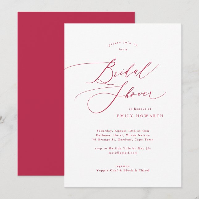 Elegant Red Magenta Calligraphy Möhippa Inbjudningar (Fram/baksida)
