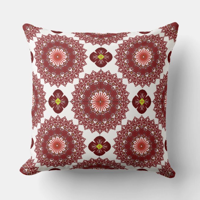 Elegant Red Mandala Geometric Bedroom & Home Texti Kudde (Framsida)