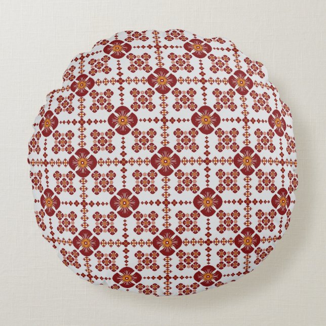 Elegant Red Mandala Geometric Bedroom & Home Texti Rund Kudde (Framsidan)