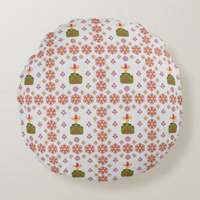 Elegant Red Mandala Geometric Bedroom & Home Texti Rund Kudde (Framsidan)