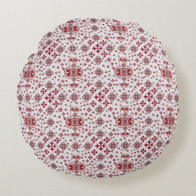 Elegant Red Mandala Geometric Bedroom & Home Texti Rund Kudde (Framsidan)