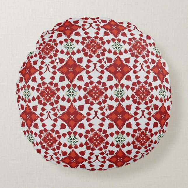 Elegant Red Mandala Geometric Bedroom & Home Texti Rund Kudde (Framsidan)