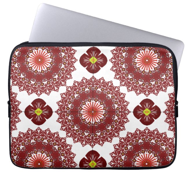 Elegant Red Mandala Pattern Laptop Sleeve – Artist (Framsidan)