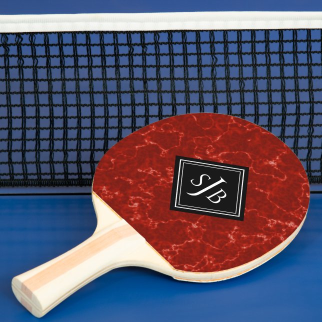 Elegant Red Marble Black Diamond Monogram Pingisracket (Insitu)