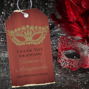 Elegant Red Masquad Sixtonde Birthday Presentetikett