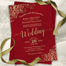 Elegant Red med Guld Frills & Calligraphy Bröllop