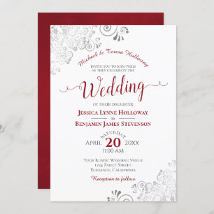 Elegant Red med Silver Snöre Formellt vita Bröllop Inbjudningar