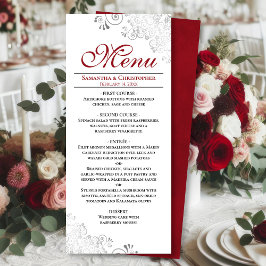 Elegant Red med Silver Swirls på Vita Bröllop Meny