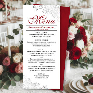 Elegant Red med Silver Swirls på Vita Bröllop Meny