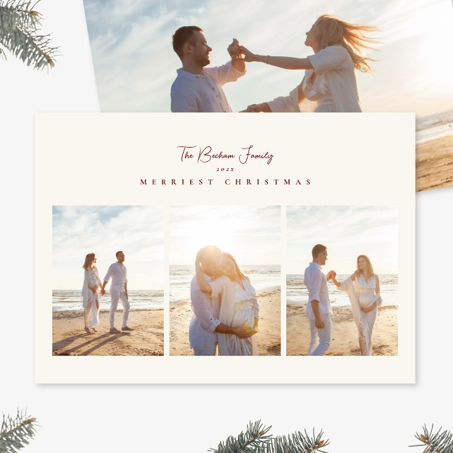 elegant red merriest christmas 3 photo collage julkort (Skapare uppladdad)