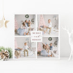 Elegant Red Merry & Bright 4 Photo Helgdag Card Julkort<br><div class="desc">Enkel helgdag och elegant med kvadratiskt kort med anpassningsbar på baksidan. Om du vill ha en mer avancerad anpassning av den här designen klickar du på länken Anpassa ytterligare för att ändra teckensnitt,  storlekt,  färg osv.</div>