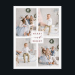 Elegant Red Merry & Bright 4 Photo Helgdag Vykort<br><div class="desc">Enkel helgdag och elegant för fotovykort. Om du vill ha en mer avancerad anpassning av den här designen klickar du på länken Anpassa ytterligare för att ändra teckensnitt,  storlekt,  färg osv.</div>
