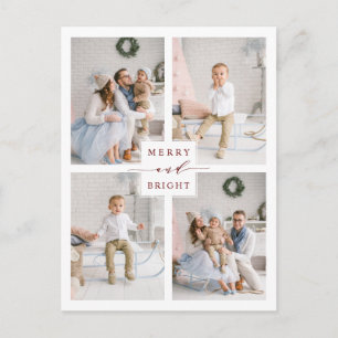 Elegant Red Merry & Bright 4 Photo Helgdag Vykort