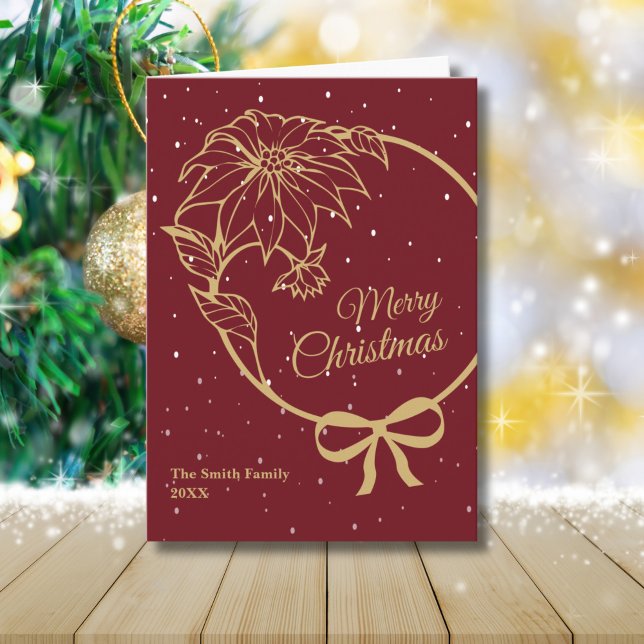 Elegant Red Merry Christmas Poinsettia Folded Helgkort (Skapare uppladdad)