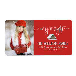 Elegant Red Merry och Bright jul Photo Fraktsedel