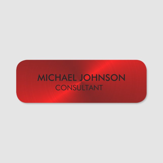 Elegant Red Metallic Professionell Business Namnbricka (Framsida)