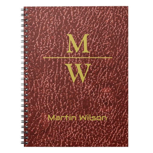 Elegant Red Monogrammed Luxe Guld Lettering Anteckningsbok (Framsidan)