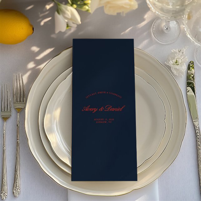 Elegant Red & Mörk Black Blue Bröllop Meny (Elegant Red & Dark Black Blue Wedding Menu)