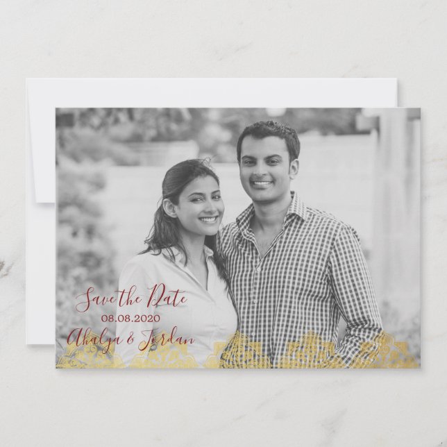 Elegant Red n Guld Ganesha & Mehndi Spara datum Datumet (Framsida)