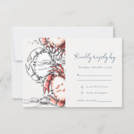 Elegant Red Navy Underwater Crab Coastal Bröllop OSA Kort