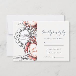 Elegant Red Navy Underwater Crab Coastal Bröllop OSA Kort
