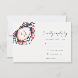 Elegant Red Navy Underwater Crab Coastal Bröllop OSA Kort