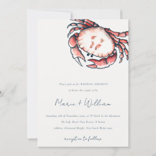 Elegant Red Navy Underwater Crab Nautical Bröllop Inbjudningar