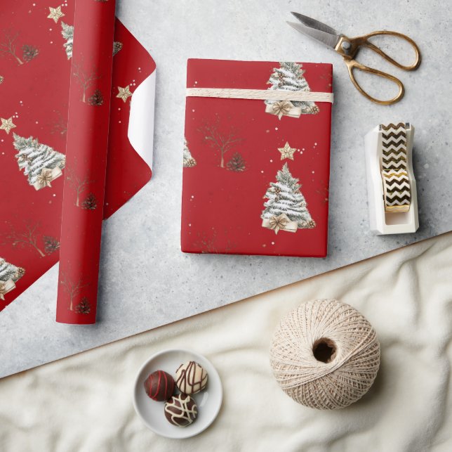 Elegant Red New Year Frosted Tree Presentpapper (Hantverk)