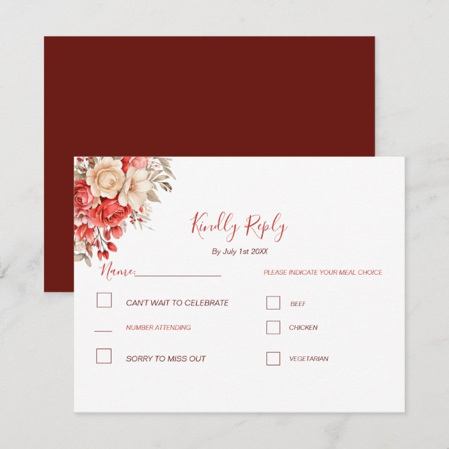 Elegant Red och Elfenbenskusten Ro Bröllop OSA Kort (Fram/baksida)