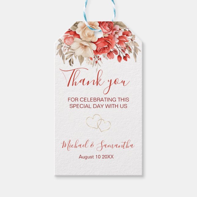 Elegant Red och Elfenbenskusten Ro Bröllop Presentetikett (Framsidan)